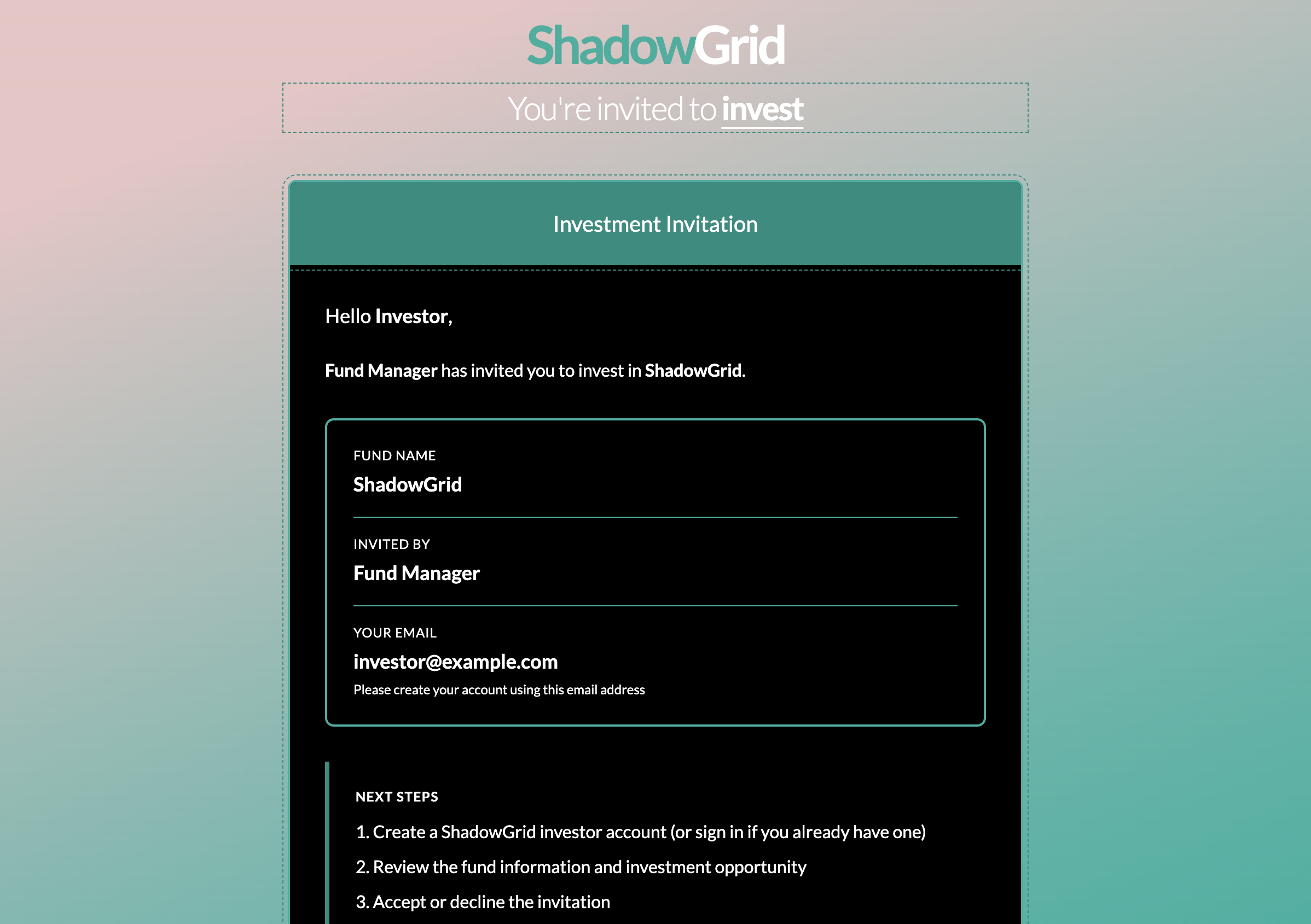 Branded investor invitation page